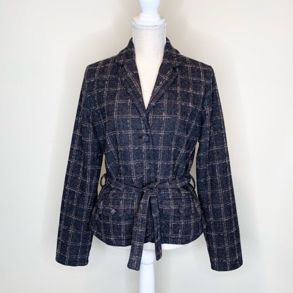 American Eagle Wool Blend Plaid Blazer Waist Tie 90s Y2K Large